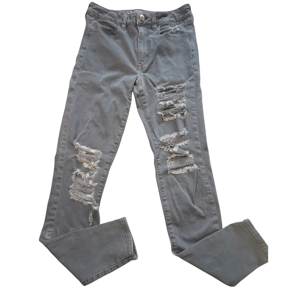 American Eagle Super Stretch X Gray Distressed Skinny Jeans Women's 6 High Rise
